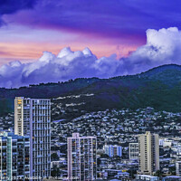 Buy canvas prints of Colorful Pink Sunset Buildings Tantalus Waikiki Honolulu Hawaii by William Perry