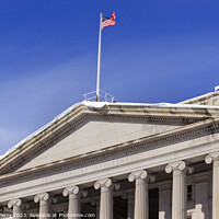 Buy canvas prints of Treasury Department US Flag After the Snow Washington DC by William Perry