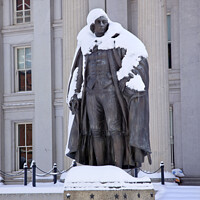 Buy canvas prints of Albert Gallatin Statue Snow US Treasury Washington DC by William Perry