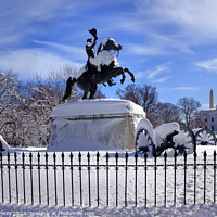 Buy canvas prints of Jackson Statue White House Snow Washington DC by William Perry