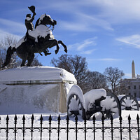 Buy canvas prints of Jackson Statue Canons Lafayette Park White House After Snow Penn by William Perry