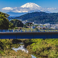 Buy canvas prints of Colorful Small Bridge Mount Fuji Hiratsuka Kanagawa Japan  by William Perry