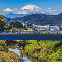 Buy canvas prints of Colorful Autumn Small Bridge Mount Fuji Hiratsuka Kanagawa Japan by William Perry