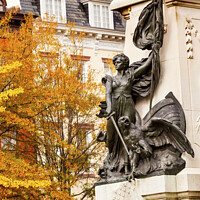 Buy canvas prints of Lady Liberty General Rochambeau Statue Lafayette Park Autumn Was by William Perry
