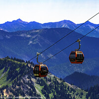 Buy canvas prints of Red Gondolas Green Mountains Crystal Mountain Washington by William Perry