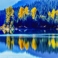 Buy canvas prints of Blue Water Yellow Trees Gold Lake Autumn Washington by William Perry