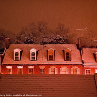 Buy canvas prints of Nightime Snow Georgetown Rooftops in Snowstorm Washington DC  by William Perry