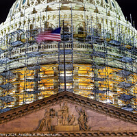 Buy canvas prints of US Capitol North Side Dome Construction Close Up Flag Night Star by William Perry