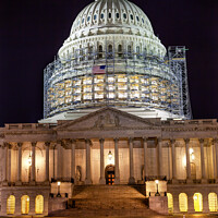Buy canvas prints of US Capitol North Side Construction Close Up Flag Night Stars Was by William Perry