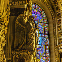 Buy canvas prints of Angel Statue Stained Glass Basilica of Notre Dame Lyon France by William Perry
