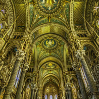 Buy canvas prints of Mosaics Altar Stained Glass Basilica of Notre Dame Lyon France by William Perry