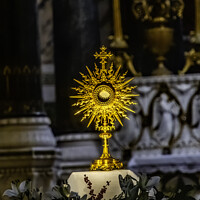 Buy canvas prints of Golden Monstrance Holding Bread Basilica of Notre Dame Lyon Fran by William Perry