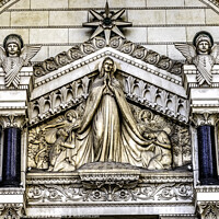 Buy canvas prints of Entrance Stone Mary Basilica Notre Dame de Fourviere Lyon France by William Perry