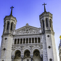 Buy canvas prints of Towers Golden Mary Basilica Notre Dame  de Fourviere Lyon France by William Perry
