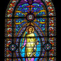 Buy canvas prints of Saint Cecilia Stained Glass Basilica of Notre Dame Lyon France by William Perry
