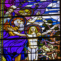 Buy canvas prints of Resurrected Jesus Stained Glass Basilica of Notre Dame Lyon Fran by William Perry