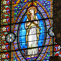 Buy canvas prints of Angel Stained Glass Basilica of Notre Dame Lyon France by William Perry