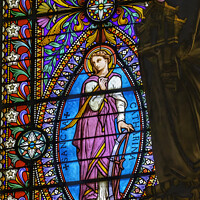 Buy canvas prints of Angel Statue Stained Glass Basilica of Notre Dame Lyon France by William Perry