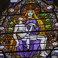 Buy canvas prints of Mary Pieta Stained Glass Basilica of Notre Dame Lyon France by William Perry