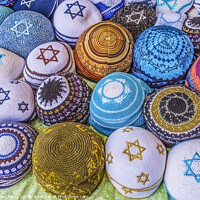 Buy canvas prints of Kippahs Yarmulkes Jewish Hats Covers Tsefat Israel by William Perry
