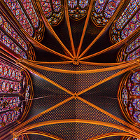 Buy canvas prints of Stained Glass Cathedral Ceiling Sainte Chapelle Paris France by William Perry