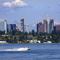 Buy canvas prints of Bellevue Washington from Lake with Mountains by William Perry