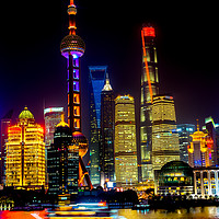 Buy canvas prints of Pudong Skyscrapers Huangpu River Shanghai Night by William Perry