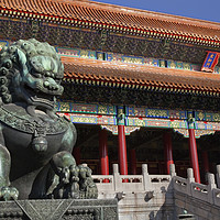 Buy canvas prints of Bronze Statue Gate Gugong Forbidden City Beijing C by William Perry