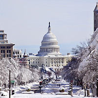 Buy canvas prints of US Capital Pennsylvania Avenue After Snow Washingt by William Perry