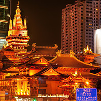 Buy canvas prints of Golden Jing An Temple Shanghai China Night by William Perry