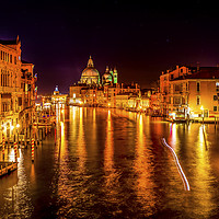 Buy canvas prints of Colorful Grand Canal Salut Church Night Venice Ita by William Perry