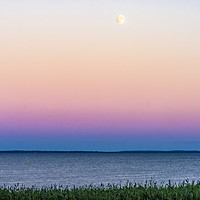 Buy canvas prints of Summer Sunset Ocean Moon Padanaram Dartmouth Massa by William Perry