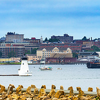Buy canvas prints of Breakwater Lighthouse New Bedford Harbor Massachus by William Perry