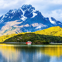 Buy canvas prints of Grey Lake Ship Snow Mountains Torres del Paine Nat by William Perry