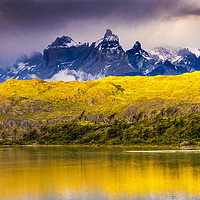 Buy canvas prints of Grey Lake Paine Horns Torres del Paine National Pa by William Perry