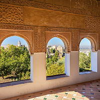 Buy canvas prints of Alhambra Moorish Wall Designs City View Granada An by William Perry