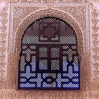 Buy canvas prints of Alhambra Courtyard Moorish Wall Designs Window Gra by William Perry