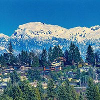 Buy canvas prints of Houses Lake Washington Snow Capped Mountains Belle by William Perry