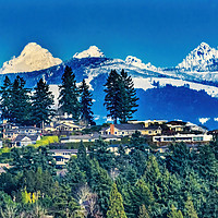 Buy canvas prints of Houses Snow Capped Mountains Bellevue Washington by William Perry