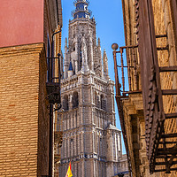 Buy canvas prints of Cathedral Spire Tower Narrow Streets Toledo Spain by William Perry