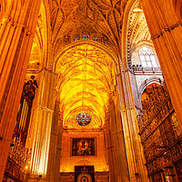 Buy canvas prints of Arches Stained Glass Statues Seville Cathedral Spa by William Perry