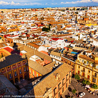 Buy canvas prints of City View and Plaza Churches from Giralda Tower Shadow Seville Ccathedral Spain by William Perry