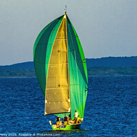Buy canvas prints of Green Sailboat Racing Padanaram Harbor Dartmouth M by William Perry