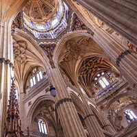 Buy canvas prints of Stone Columns Statues Dome New Salamanca Cathedral Spain by William Perry