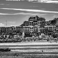 Buy canvas prints of BW Beach Restaurants Boats Cabo San Lucas Mexico by William Perry