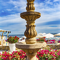 Buy canvas prints of Fountain Pink Bougainvillea Beach Restaurants Cabo San Lucas Mexico by William Perry