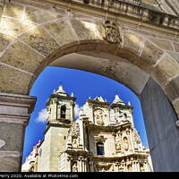 Buy canvas prints of Stone Arch Basilica Our Lady Solitude Facade Church Oaxaca Mexico by William Perry