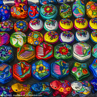 Buy canvas prints of Colorful Small Ceramic Boxes Frogs Oaxaca Mexico by William Perry