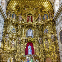 Buy canvas prints of Golden Altarpiece Creche San Felipe Neri Church Oaxaca Mexico by William Perry