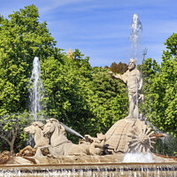 Buy canvas prints of Neptune Chariot Horses Statue Fountain Madrid Spain by William Perry
